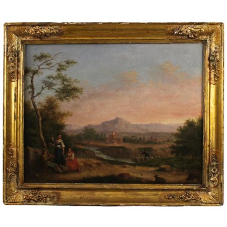 Andrea Sottile (1802/1856) "Scena bucolica" Dipinto ad olio su tela in...