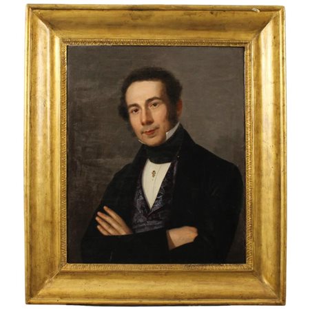 Giuseppe Patania (1780/1852) "Figura di nobiluomo" Dipinto ad olio su tela in...