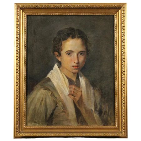 Nicolò Giannone (1848/1915) (attr.) "Ritratto di fanciulla" Dipinto ad olio...