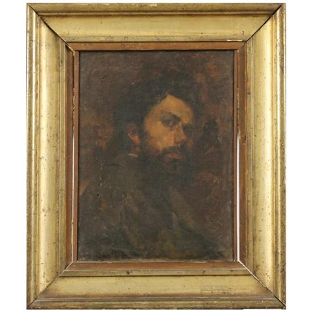 Nicolò Giannone (1848/1915) (attr.) "Autoritratto" Olio su tela in cornice in...