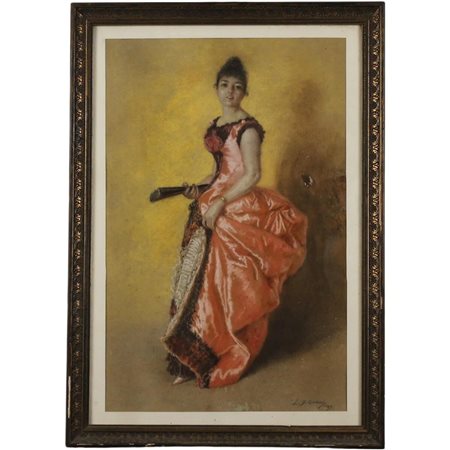 Luigi Di Giovanni (1856/1938) "Figura di donna con ventaglio" Pastello su...