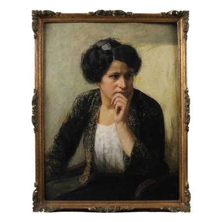 Luigi Di Giovanni (1856/1938) "Gentildonna" Olio su cartone in cornice in...