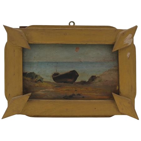 Nicolò Giannone (1848/1915) "Marina con barca" Dipinto ad olio su tavola in...