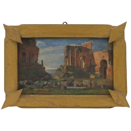Nicolò Giannone (1848/1915) (attr.) "Teatro di Taormina" Dipinto ad olio su...