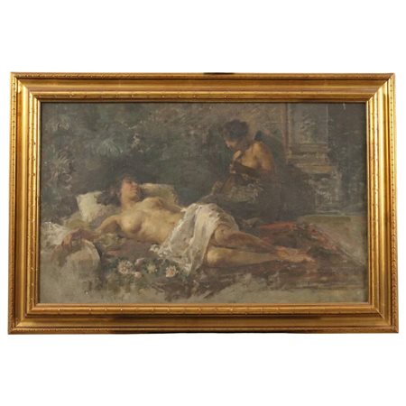 Nicolò Giannone (1848/1915) (attr.) "Nudo femminile" Dipinto ad olio su tela...