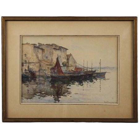 Pietro De Francisco (1873/1969) "Veduta di porto con barche di pescatori"...