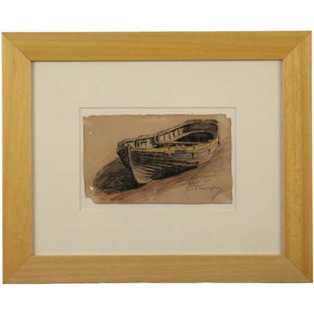 Pietro De Francisco (1873/1969) "Barca a secco" Disegno a matite colorate su...