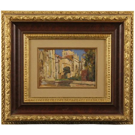 Pietro De Francisco (1873/1969) "Veduta di Dives" Piccolo dipinto ad olio su...