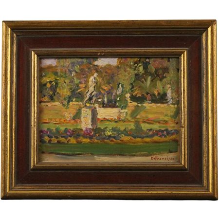 Pietro De Francisco (1873/1969) "Scorcio di villa" Piccolo dipinto ad olio su...
