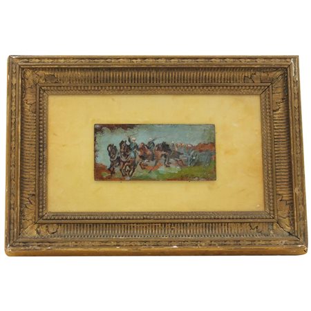 Giovanni Fattori (1825/1908) "Scena di battaglia" Dipinto ad olio su tavona...