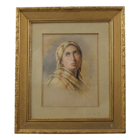Pietro Volpes (1827/1924) "Figura di donna orientale" Pastello su carta in...