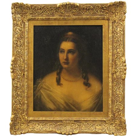 Scuola italiana del secolo XIX "Figura di donna" Dipinto ad olio su tela in...