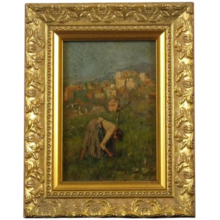 Scuola napoletana della fine del secolo XIX "Contadina" Piccolo dipinto ad...