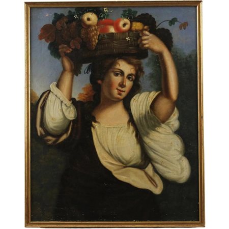 Scuola veneta del secolo XIX "Portatrice di frutta" Dipinto ad olio su tela...