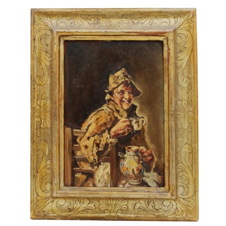 Pittore napoletano della fine del secolo XIX "Bevitore" Dipinto ad olio su...