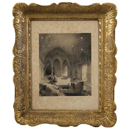 Interno dei bagni di Cefalà Diana Stampa acquerellata in cornice in legno...