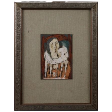 "Figura caricaturale" Smalto su rame. Firmato S. Miluzzo. Cm 21,5x15