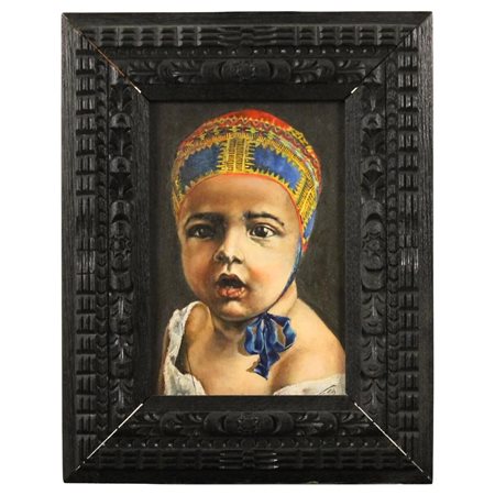 Ritratto di bimbo Dipinto ad olio su tavola. Firmato Fantini. Cm 26,5x18