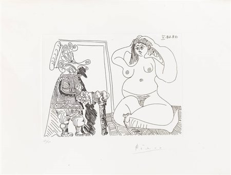 PABLO PICASSO<BR>Malaga (Spagna) 1881 - 1973 Mougins (Francia)<BR>"Naked Woman Sitting Cross - Legged and Grotesque Figure with Hand on Chest " 13.8.1968 (V)