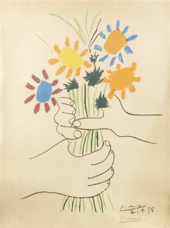 PICASSO PABLO (D'après)<BR>Malaga (Spagna) 1881 - 1973 Mougins (Francia)<BR>"La Paix/Le Bouquet de Fleurs" 21.4.1958