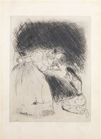 MARC CHAGALL<BR>Vitebsk (Russia) 1887 - 1985 Saint-Paul de Vence (Costa Azzurra)<BR>"La femme du gouverneur gronde sa fille" da "Les  Âmes mortes de Gogol"