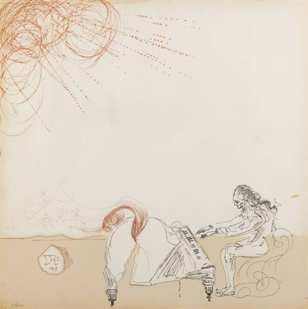 SALVADOR DALI'<BR>Figueres (Spagna) 1904 - 1989<BR>"Piano Chevalure dans undesert" 1967