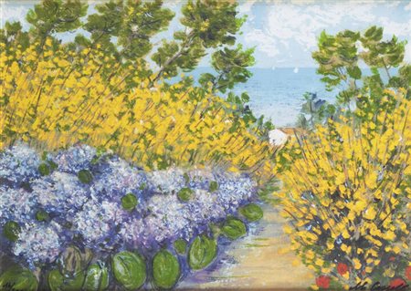 MICHELE CASCELLA<BR>Ortona (CH) 1892 - 1989 Milano<BR>"Ginestre e ortensie" 1984