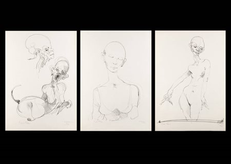 ENRICO COLOMBOTTO ROSSO<BR>Torino 1925 - 2013 Casale Monferrato (AL)<BR>Lotto di tre litografie rappresentanti "Figure"