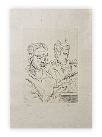GIORGIO DE CHIRICO (1888-1978) - Autoritratto con Mercurio, 1969