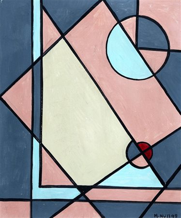 MARIO NUTI, 1923 - 1996, Composizione, 1949, Tempera su cartone, cm. 60 x 50,...