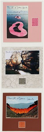 CHRISTO, 1935, Senza titolo, 3 Postcard e tessuto, cm. 19 x 19 (cadauno),...