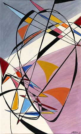 DINO CARUSO, 1927, Composizione curvilinea, 1953, Olio su faesite, cm. 80 x...