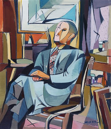 MINO DELLE SITE, 1914 - 1996, Il Gentiluomo, 1949, Olio su tela, cm. 65 x 55,...