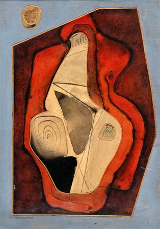 PLINIO MESCIULAM, 1926, Senza titolo, 1949, Tecnica mista, pittura collage di...