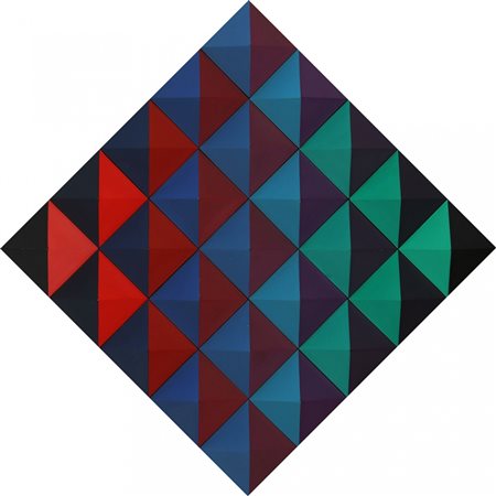 HANS JORG GLATTFELDER, 1939, Mir 195, 1981, Rilievi con piramidi, cm. 25 x 25...