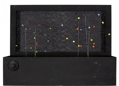 HUGO DEMARCO, 1932 - 1995, Vibrations, Assemblaggio, box in legno, neon,...