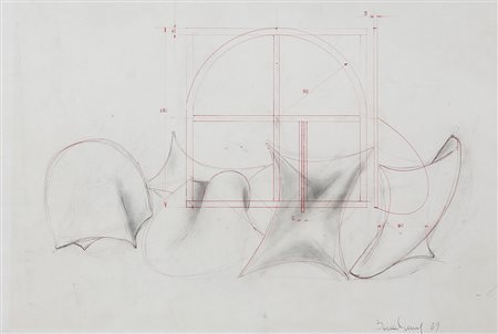 AGOSTINO BONALUMI, 1935 - 2013, Progetto, 1969, Matita e biro rossa su carta,...