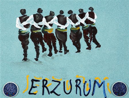 ALDO MONDINO, 1938 - 2005, Erzurum, Olio e collage di ceramiche su linoleum,,...