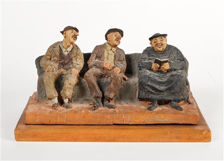 Carlo Anleri (Vergato, 1943 - 2015) 
"Tre figure su una panchina" 
 Cm 16x31,5x16