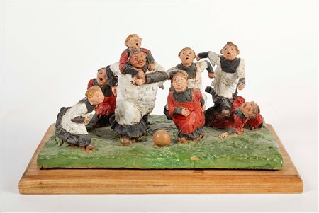 Carlo Anleri (Vergato, 1943 - 2015) 
"Partita di calcio" 
 Cm 21x37x21,5