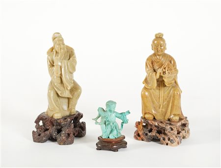  
Statuette in pietra 
 Cm h 16,5; 15,5; 7