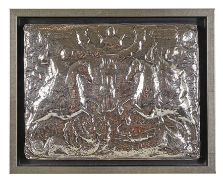  
"San Giorgio e San Demetrio sconfiggono il drago" 
Icona in argento Cm 29x37
