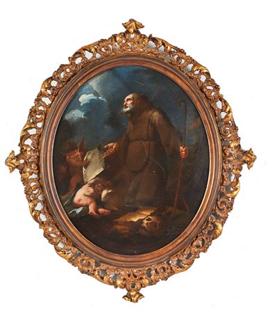 Federico Bencovich (attribuito a) (Almissa, 1677 - Gorizia, 1756) "Estasi di Sant'Antonio" Olio su tela Cm 56x51