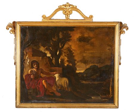 Il Guercino (ambito di) (Cento, 1591 - Bologna, 1666) "San Giovanni Battista Olio su tela Cm 72x87