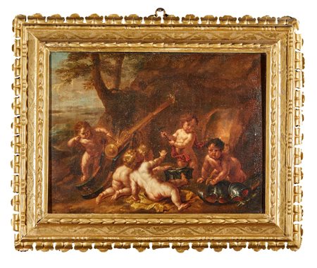  scena con putti Olio su tela Cm 41x55; 59x73