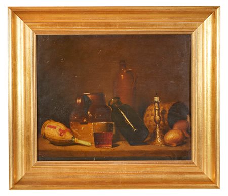 Jean-Baptiste-Siméon Chardin (attribuito a) (Parigi, 1699 - Parigi, 1779) "Natura morta" Olio su tavola Cm 51x61