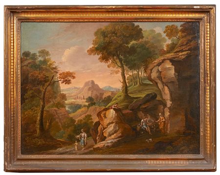  "Veduta di Tivoli con figure" Olio su tela Cm 74x98