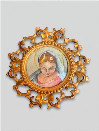  "Madonna" Acquerello su carta Cm 10ø (dipinto); 19x18 (cornice)