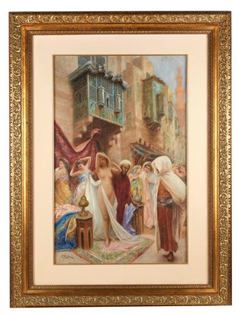 Fabio Fabbi (Bologna, 18/07/1861 - Casalecchio di Reno, 24/09/1945) "Scena orientalista" Olio su tela Cm 70x45