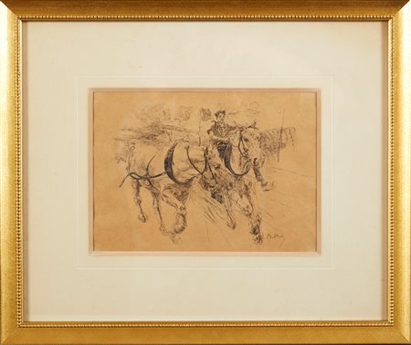 Giovanni Boldini (Ferrara, 1842 - Parigi, 1931) “Chevaux de renfort” China su carta Cm 18x26